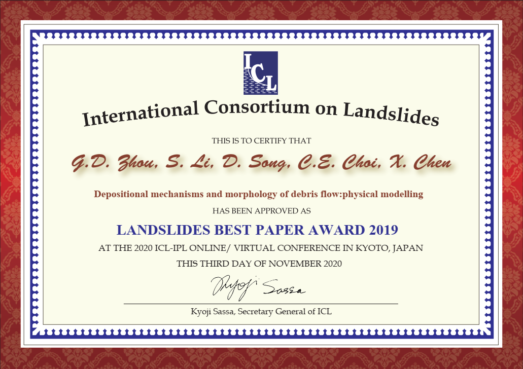 Professor Gordon G. D. ZHOU Receives Best Paper of the Year Award from the International Consortium on Landsides (ICL)